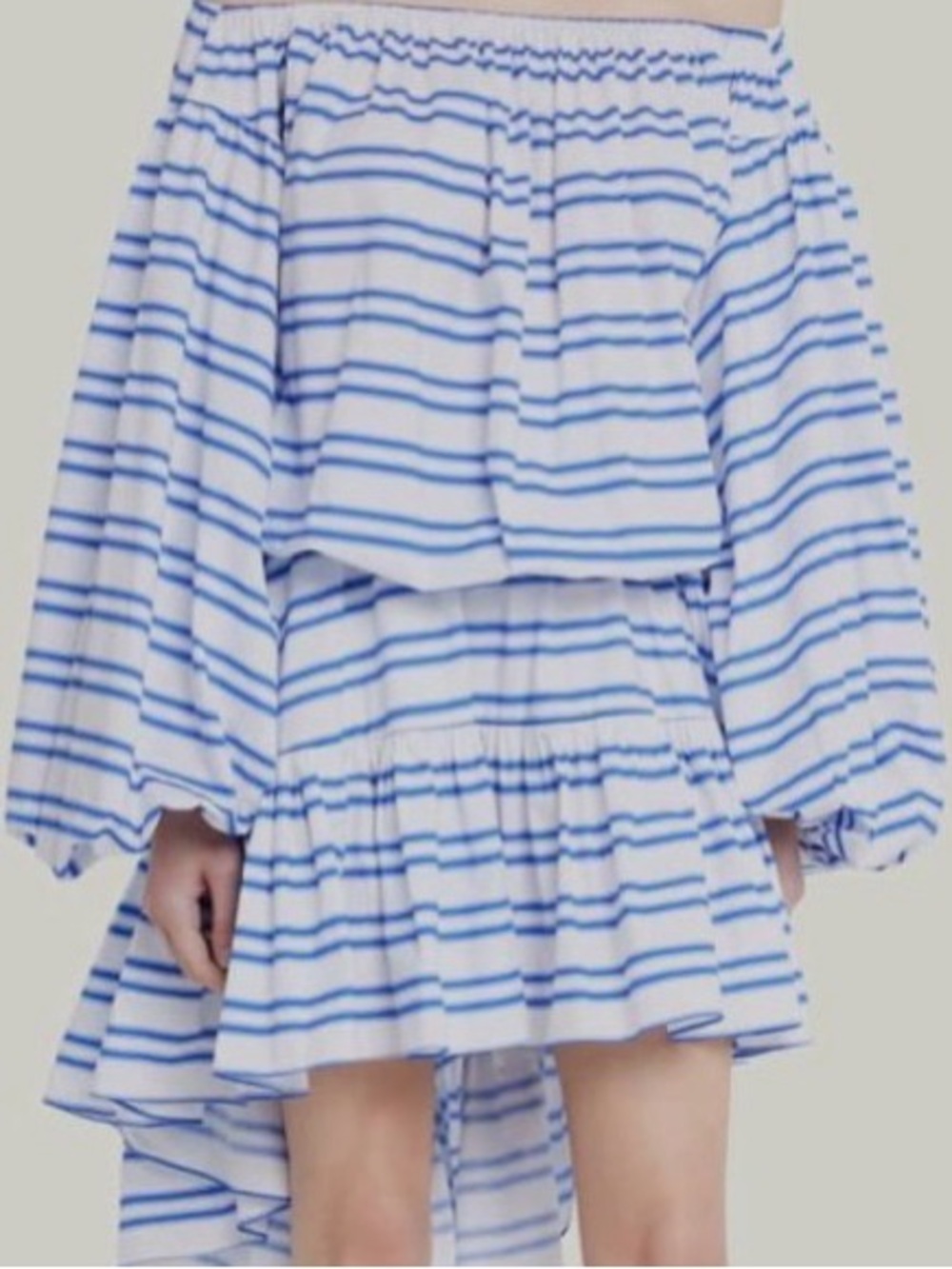 Caroline Constas White and Blue Striped Off-Shoulder Blouse